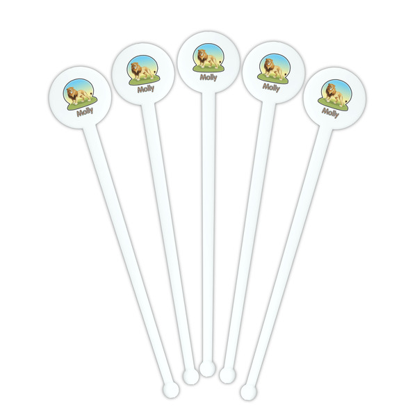 African Lions & Elephants White Plastic 7" Stir Stick - Round - Fan View