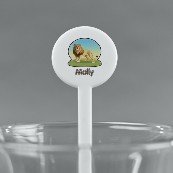 African Lions & Elephants White Plastic 7" Stir Stick - Round - Main