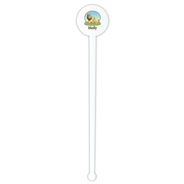 African Lions & Elephants White Plastic 7" Stir Stick - Round - Single Stick