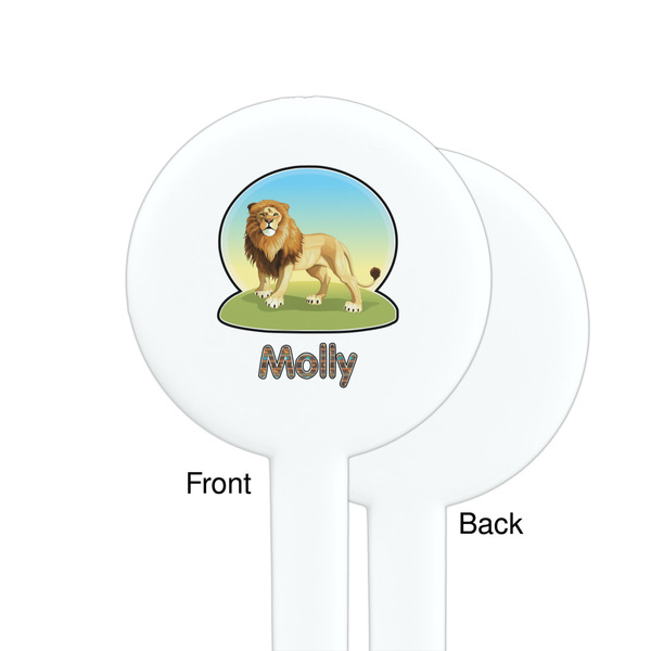 African Lions & Elephants White Plastic 7" Stir Stick - Single Sided - Round - Front & Back