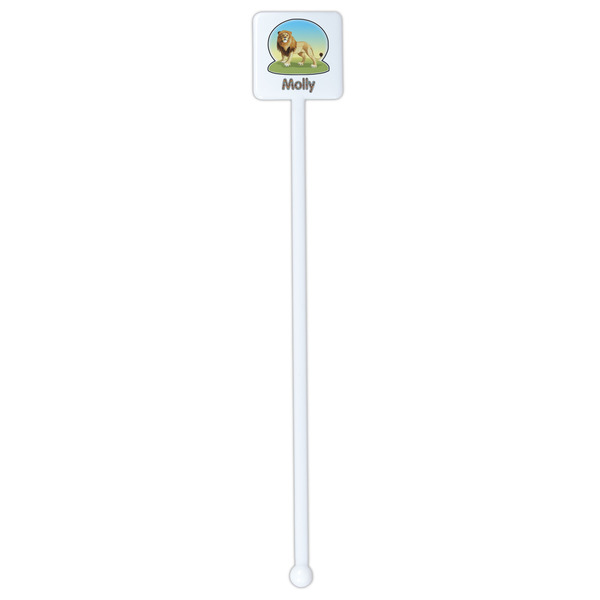 African Lions & Elephants White Plastic Stir Stick - Double Sided - Square - Single Stick