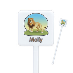 African Lions & Elephants Square Plastic Stir Sticks - Single Sided (Personalized)