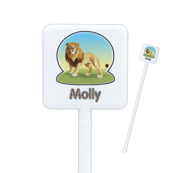 Custom African Lions & Elephants Square Plastic Stir Sticks (Personalized)