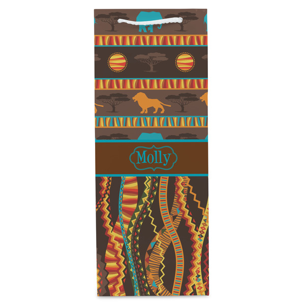 African Lions & Elephants Wine Gift Bag - Gloss - Front