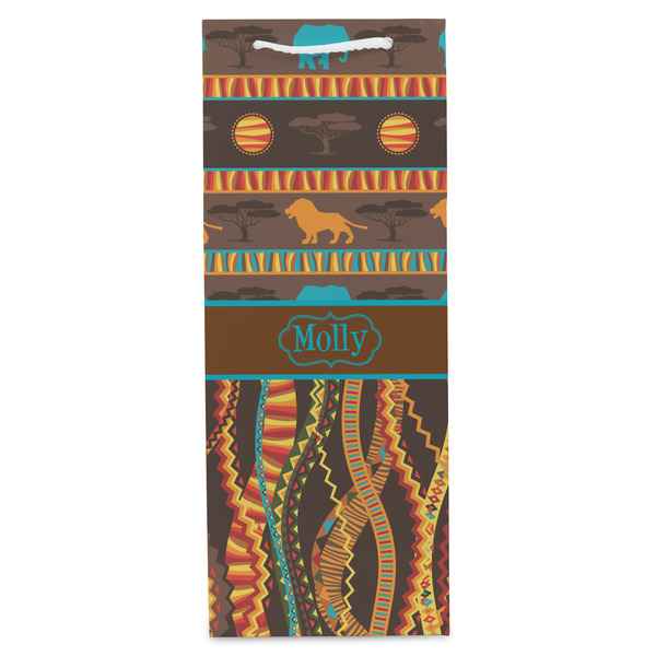 African Lions & Elephants Wine Gift Bag - Matte - Front