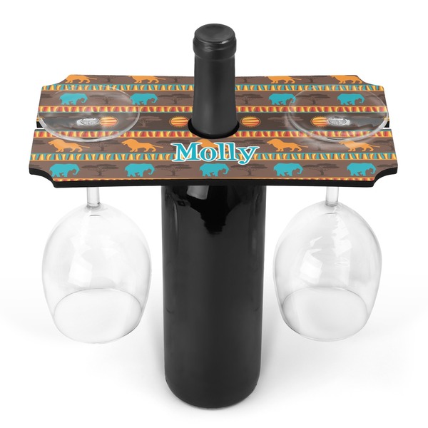 Custom African Lions & Elephants Wine Bottle & Glass Holder (Personalized)