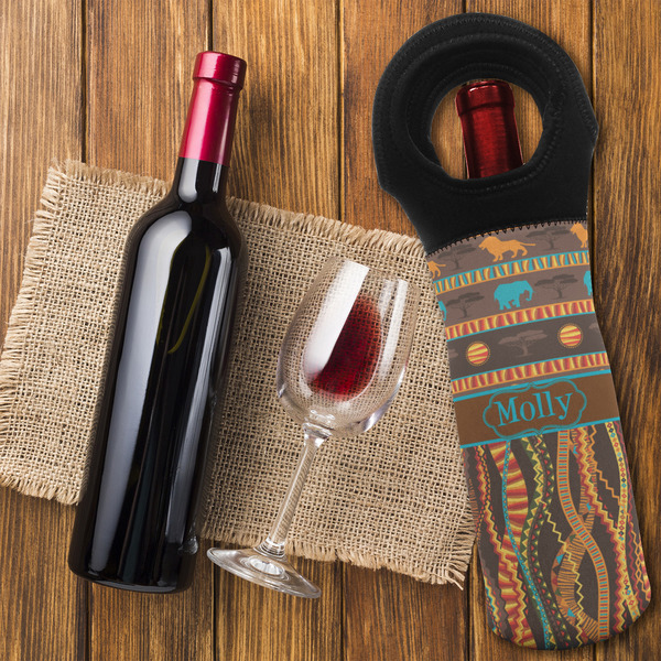 African Lions & Elephants Wine Tote Bag - FLATLAY