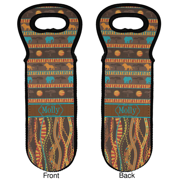 African Lions & Elephants Wine Tote Front & Back