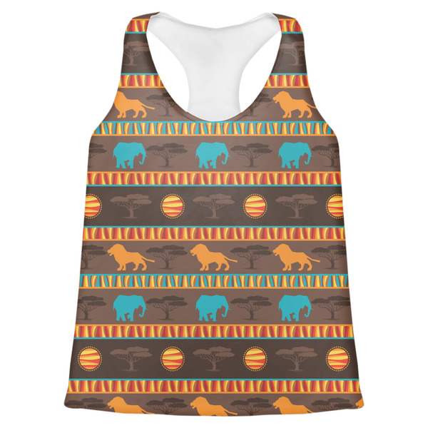 Custom African Lions & Elephants Womens Racerback Tank Top - 2X Large