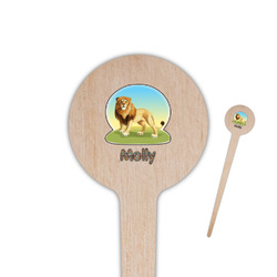 African Lions & Elephants 4" Round Wooden Food Picks - Double Sided (Personalized)
