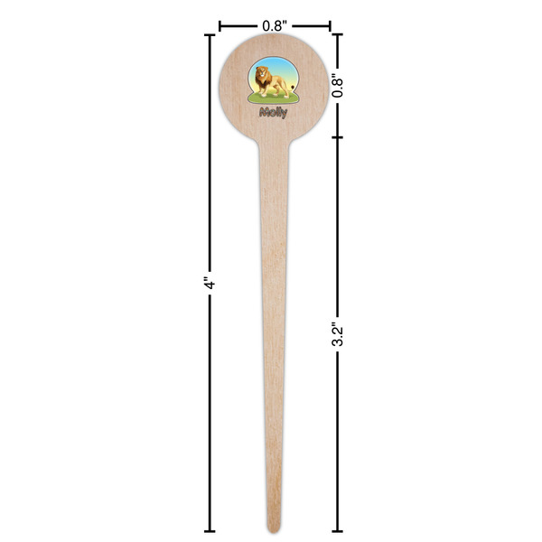 African Lions & Elephants Wooden 4" Food Pick - Round - Dimensions