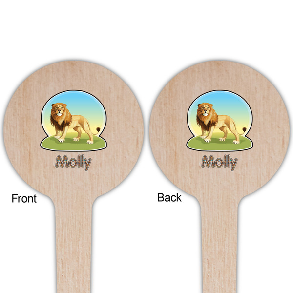 African Lions & Elephants Wooden 4" Food Pick - Round - Double Sided - Front & Back