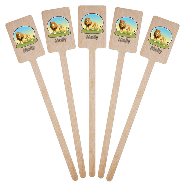 African Lions & Elephants Wooden 6.25" Stir Stick - Rectangular - Fan View