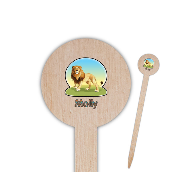Custom African Lions & Elephants Round Wooden Food Picks (Personalized)