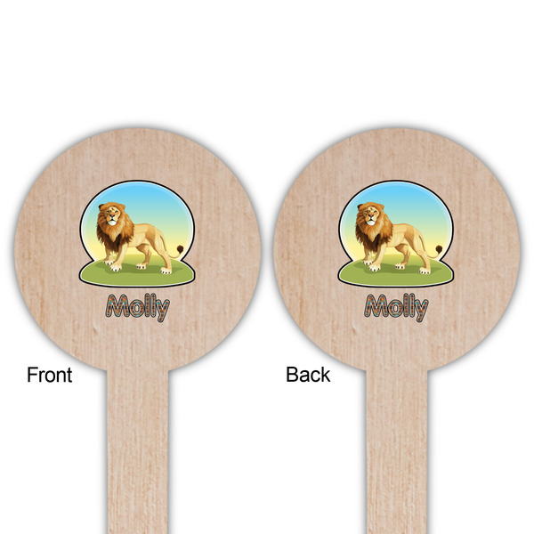African Lions & Elephants Wooden 6" Food Pick - Round - Double Sided - Front & Back