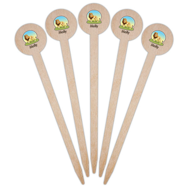 African Lions & Elephants Wooden 6" Food Pick - Round - Fan View