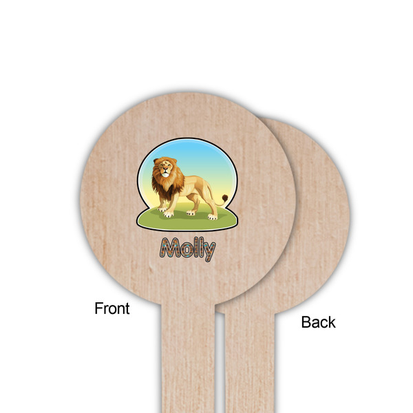 African Lions & Elephants Wooden 6" Food Pick - Round - Single Sided - Front & Back