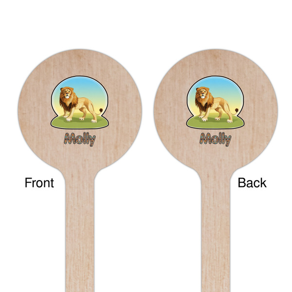 African Lions & Elephants Wooden 6" Stir Stick - Round - Double Sided - Front & Back