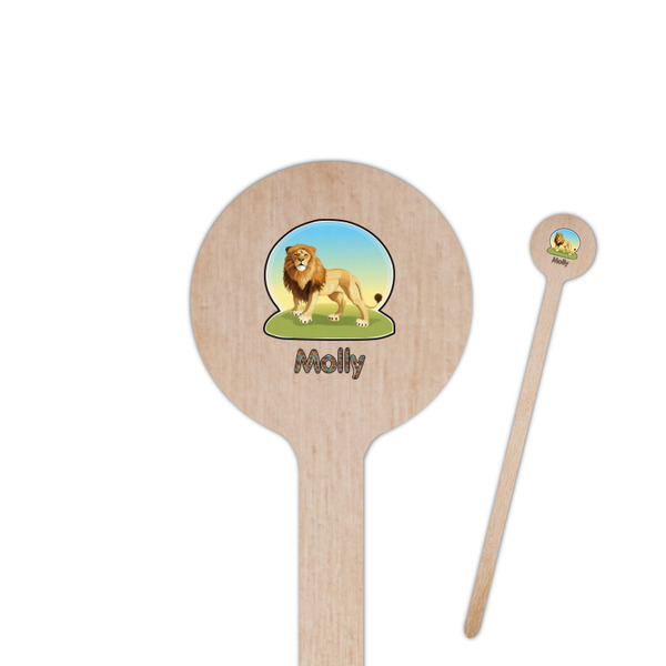 Custom African Lions & Elephants 7.5" Round Wooden Stir Sticks - Single Sided (Personalized)