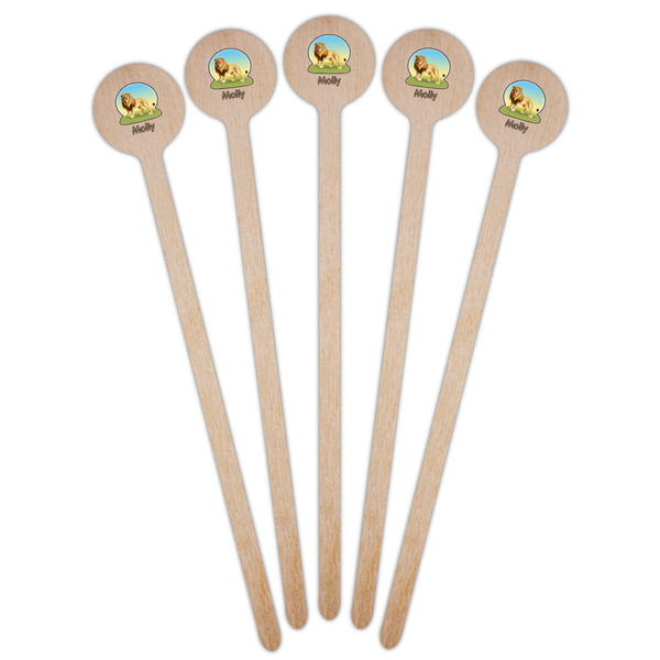 African Lions & Elephants Wooden 7.5" Stir Stick - Round - Fan View