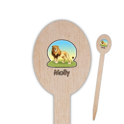 African Lions & Elephants Oval Wooden Food Picks - Double Sided (Personalized)