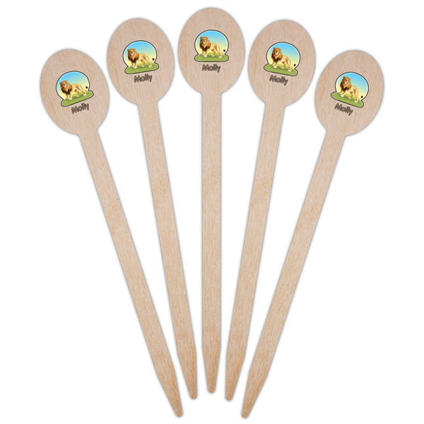African Lions & Elephants Wooden Food Pick - Oval - Fan View
