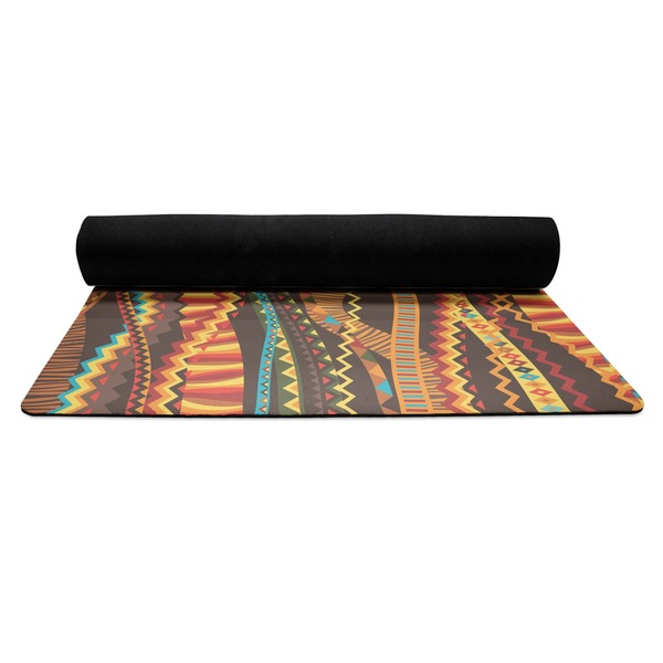 African Lions & Elephants Yoga Mat Rolled up Black Rubber Backing