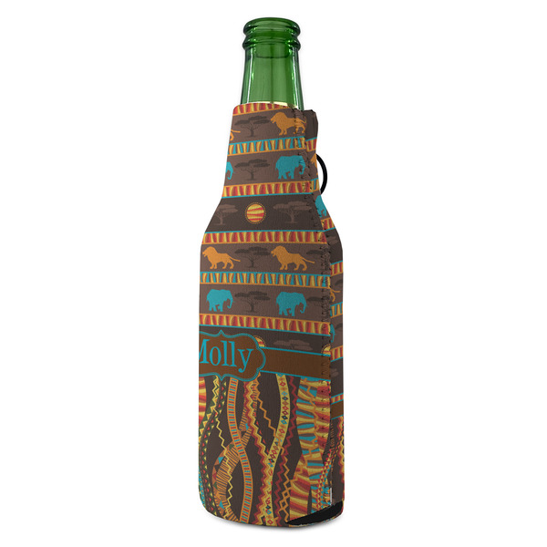 African Lions & Elephants Zipper Bottle Cooler - ANGLE (bottle)
