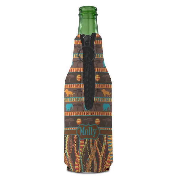 African Lions & Elephants Zipper Bottle Cooler - BACK (bottle)