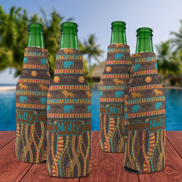 African Lions & Elephants Zipper Bottle Cooler - Set of 4 - LIFESTYLE