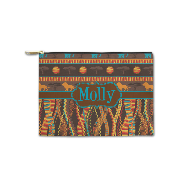 Custom African Lions & Elephants Zipper Pouch - Small - 8.5"x6" (Personalized)
