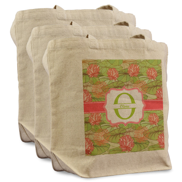 Lily Pads 3 Reusable Cotton Grocery Bags - Front View
