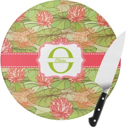 Lily Pads Round Glass Cutting Board - Small (Personalized)