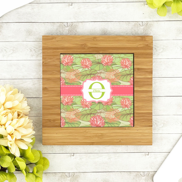 Lily Pads Bamboo Trivet with 6" Tile - LIFESTYLE