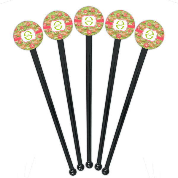 Lily Pads Black Plastic 7" Stir Stick - Round - Fan View