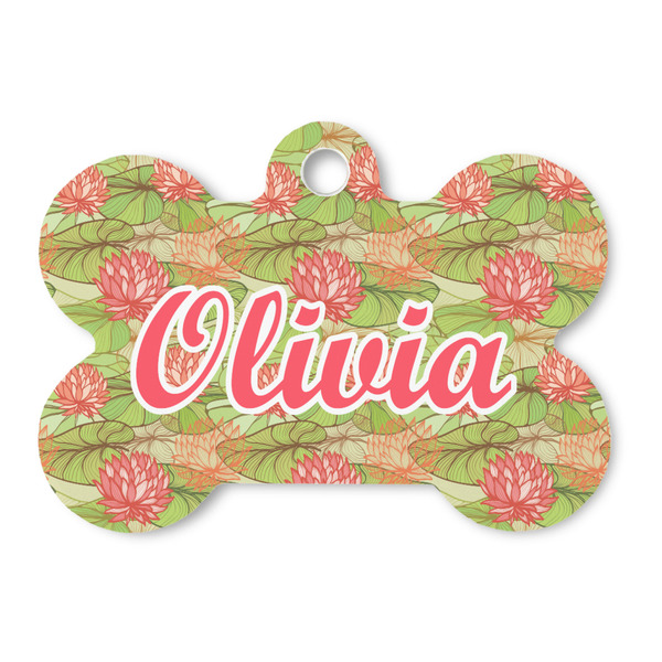 Custom Lily Pads Bone Shaped Dog ID Tag (Personalized)