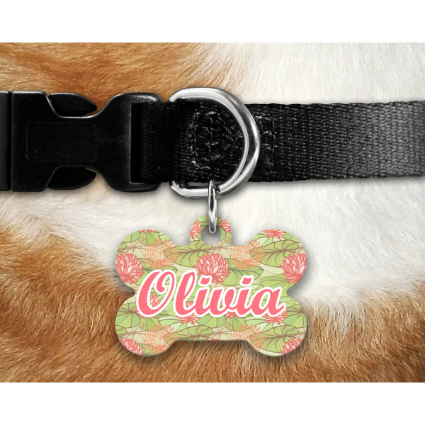Lily Pads Bone Shaped Dog Tag on Collar & Dog