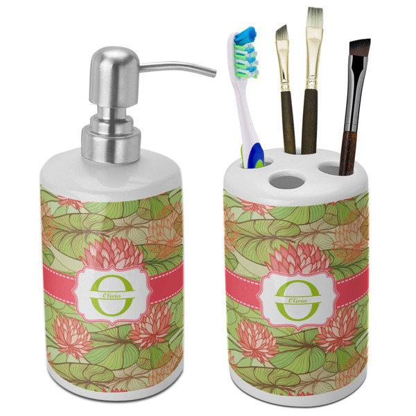 Custom Lily Pads Ceramic Bathroom Accessories Set (Personalized)