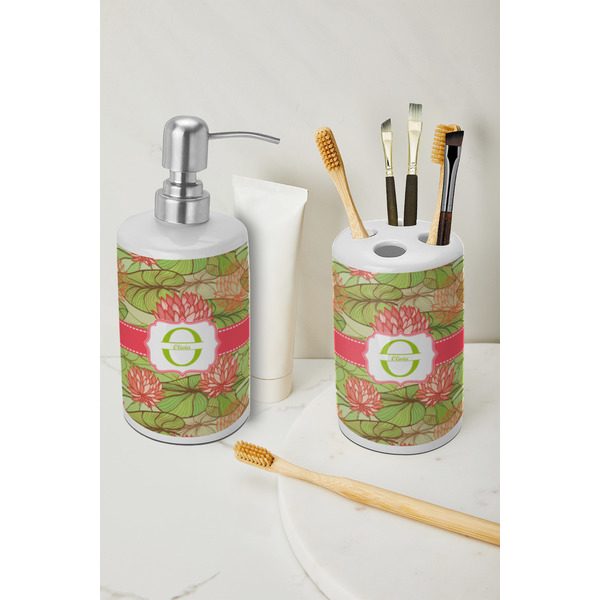 Lily Pads Ceramic Bathroom Accessories - LIFESTYLE (toothbrush holder & soap dispenser)
