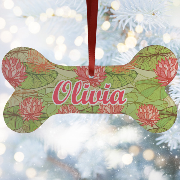 Custom Lily Pads Ceramic Dog Ornament w/ Name and Initial
