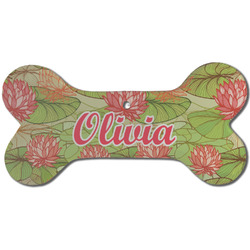 Lily Pads Ceramic Dog Ornament - Front w/ Name and Initial