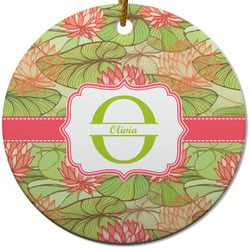 Lily Pads Round Ceramic Ornament w/ Name and Initial