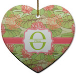 Lily Pads Heart Ceramic Ornament w/ Name and Initial