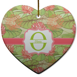 Lily Pads Heart Ceramic Ornament w/ Name and Initial
