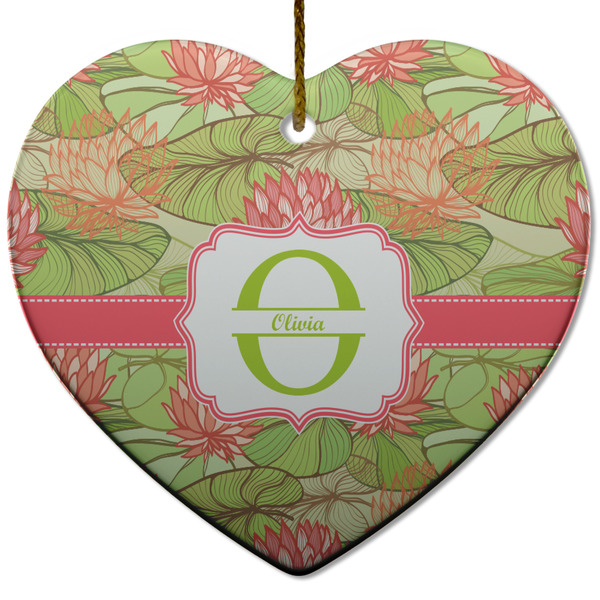 Custom Lily Pads Heart Ceramic Ornament w/ Name and Initial