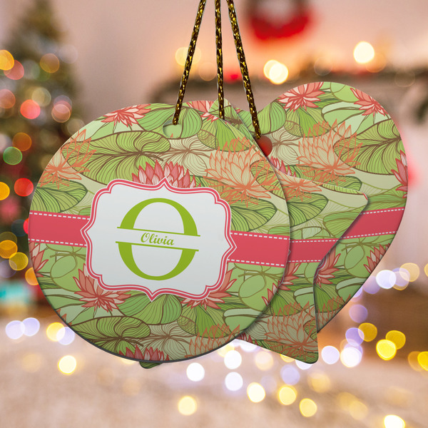 Custom Lily Pads Ceramic Ornament w/ Name and Initial