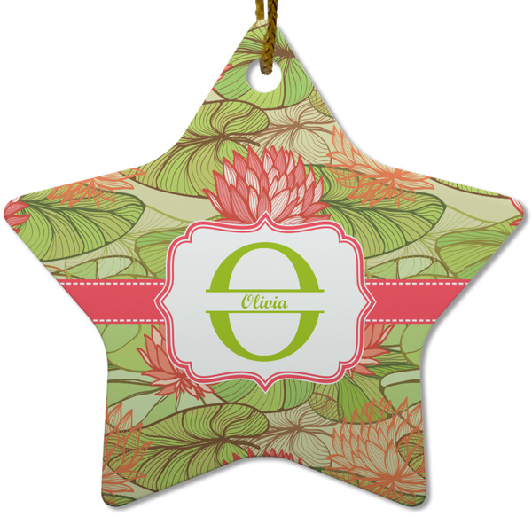 Custom Lily Pads Star Ceramic Ornament w/ Name and Initial