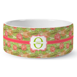 Lily Pads Ceramic Dog Bowl - Large (Personalized)