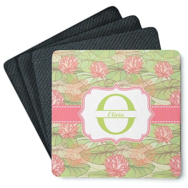 Custom Lily Pads Square Rubber Backed Coasters - Set of 4 (Personalized)