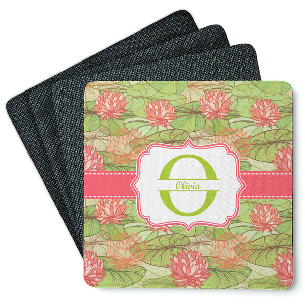 Custom Lily Pads Square Rubber Backed Coasters - Set of 4 (Personalized)